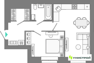 Планировка 1-комн. квартира, 43.42 м² ЖК «Лето»