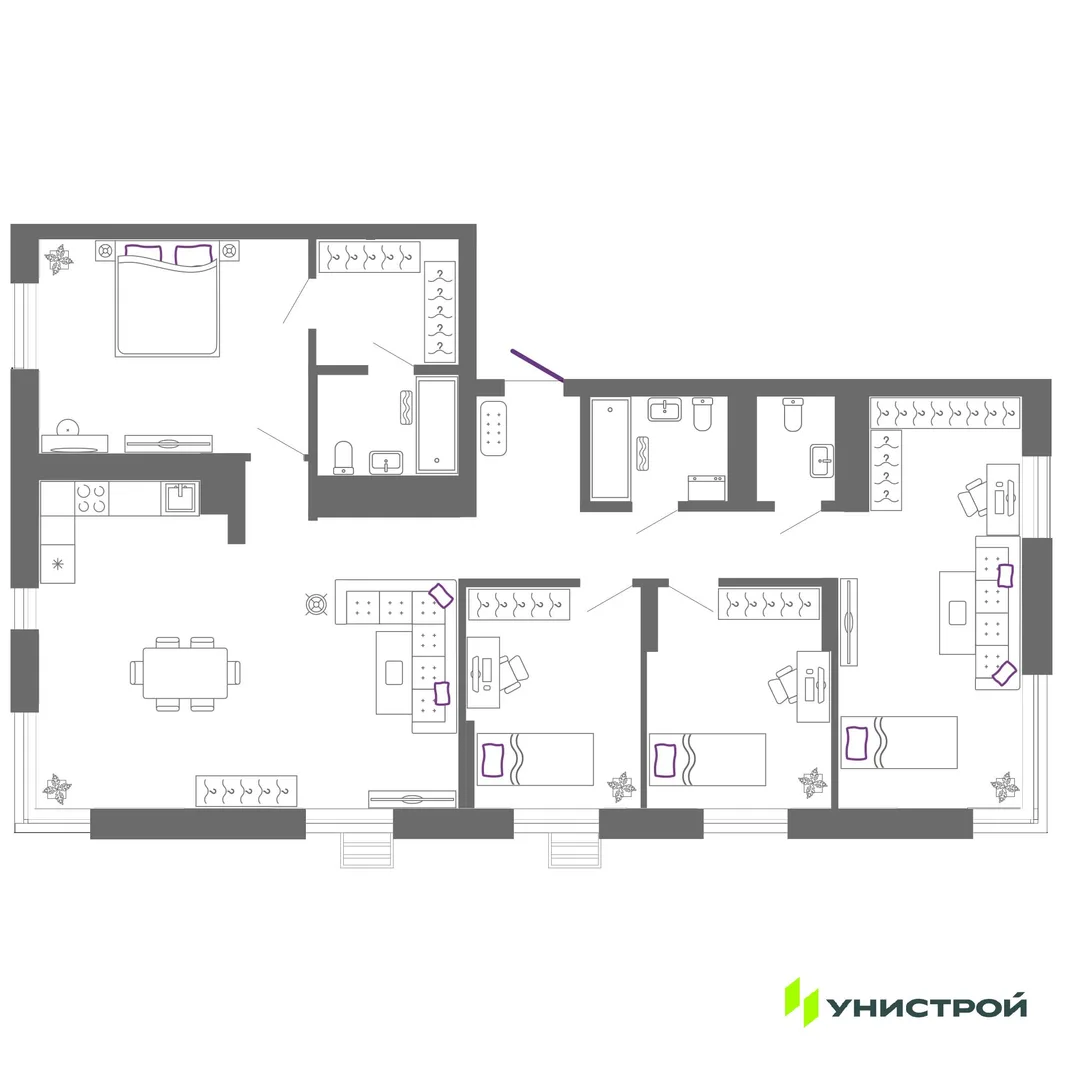 Планировка 4-комн. квартира, 125.8 м² ЖК «Риверсайд»