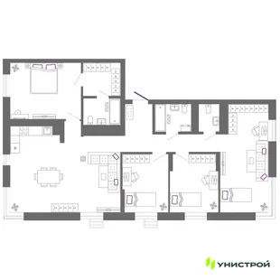 Планировка 4-комн. квартира, 125.8 м² ЖК «Риверсайд»