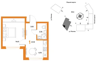 Планировка 1-комн. квартира, 31.19 м² ЖК «Сибирский сад»