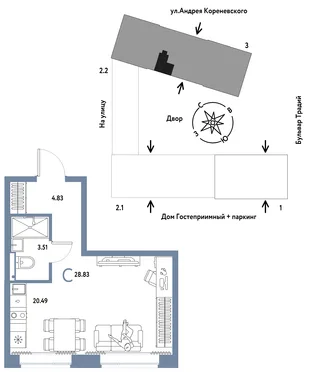 Планировка Студия, 28.83 м² ЖК «Микрорайон Домашний»