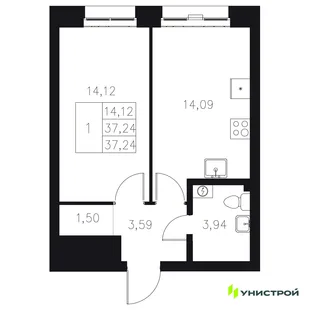 Планировка 1-комн. квартира, 37.24 м² ЖК «Statum»