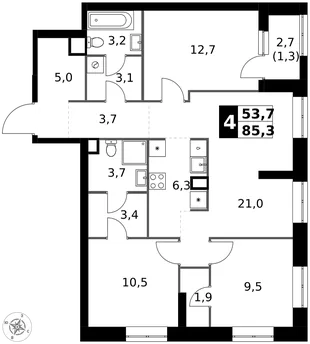 Квартира 4-комн. квартира, 85.3 м² ЖК «1-й Измайловский» Фото 1 Квартира 4-комн. квартира, 85.3 м² ЖК «1-й Измайловский» Фото 1