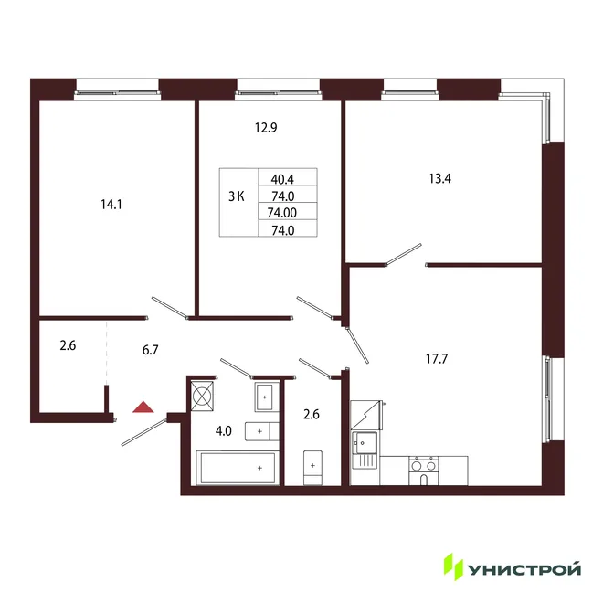 Планировка 3-комн. квартира, 74 м² ЖК «Лисино» Планировка 3-комн. квартира, 74 м² ЖК «Лисино»