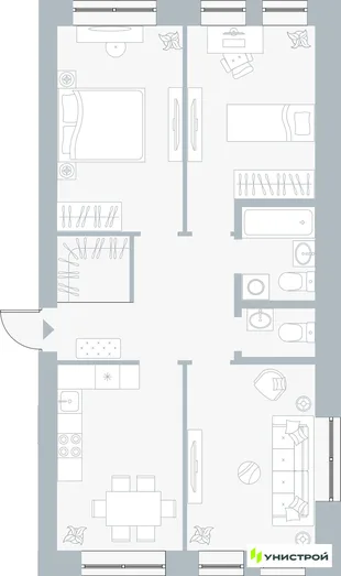 Планировка 3-комн. квартира, 70.05 м² ЖК «Причал»