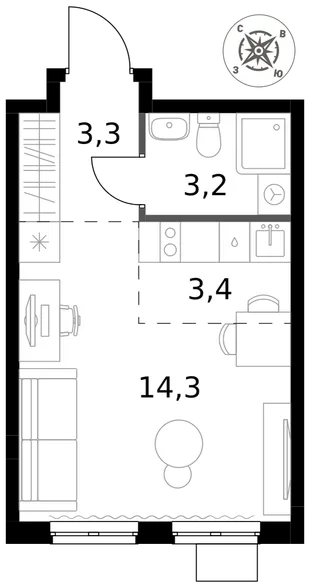 Квартира Студия, 24.2 м² ЖК «1-й Донской» Фото 1 Квартира Студия, 24.2 м² ЖК «1-й Донской» Фото 1