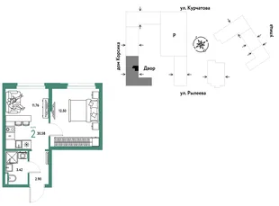 Планировка 2-комн. квартира, 30.58 м² ЖК «Остров-сад»