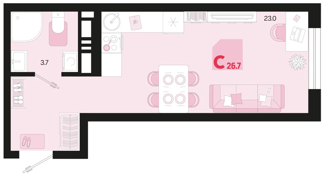 Планировка Студия, 26.7 м² ЖК «Первое место»