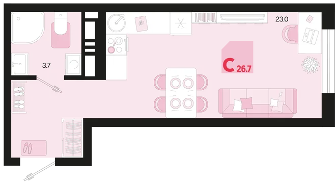 Планировка Студия, 26.7 м² ЖК «Первое место» Планировка Студия, 26.7 м² ЖК «Первое место»