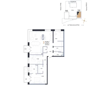 Планировка 3-комн. квартира, 136.88 м² ЖК «Репаблик»