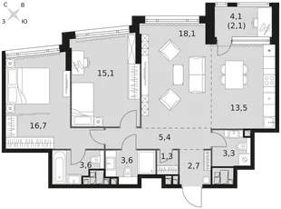 Квартира 3-комн. квартира, 85.4 м² ЖК «Rotterdam» Фото 1 Квартира 3-комн. квартира, 85.4 м² ЖК «Rotterdam» Фото 1