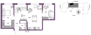 Планировка 3-комн. квартира, 72.33 м² ЖК «Авторский»