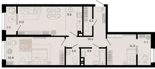 Планировка 3-комн. квартира, 85.8 м² ЖК «Хозяин морей»