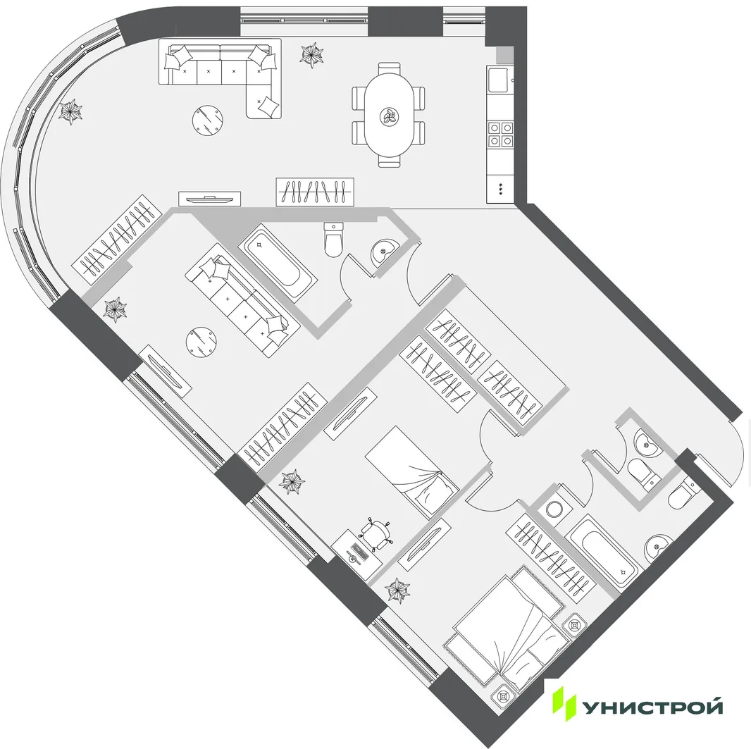 Планировка 3-комн. квартира, 113.16 м² ЖК «Уникум на Проспекте Победы»