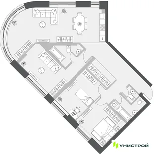Планировка 3-комн. квартира, 113.16 м² ЖК «Уникум на Проспекте Победы»