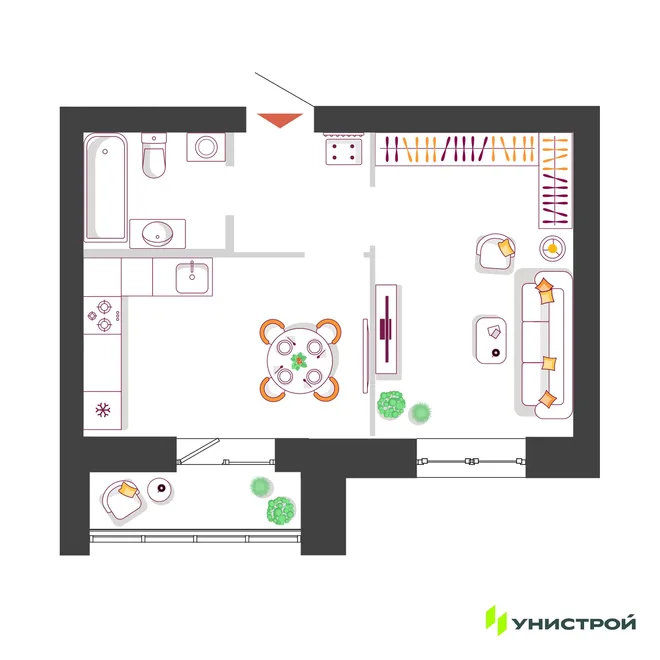 Планировка 1-комн. квартира, 36.19 м² ЖК «Южный бульвар 2»