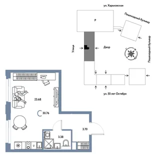 Планировка Студия, 30.76 м² ЖК «Сердце Сибири»