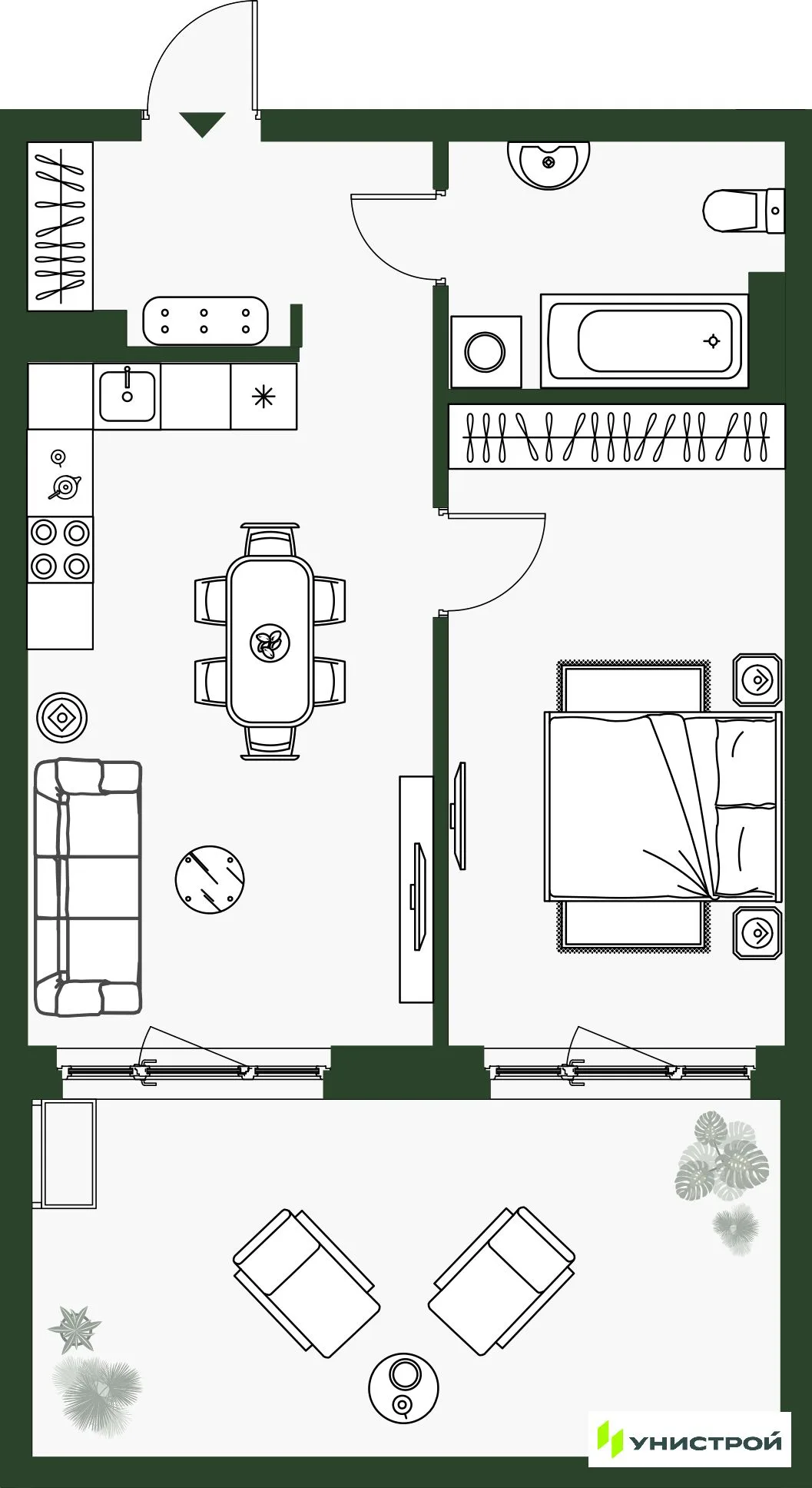 Планировка 2-комн. квартира, 49.06 м² ЖК «Парковый квартал 2.0»