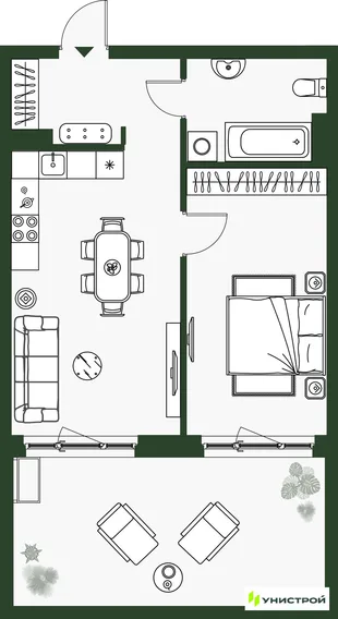 Планировка 2-комн. квартира, 49.06 м² ЖК «Парковый квартал 2.0»