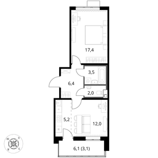 Квартира 2-комн. квартира, 49.6 м² ЖК «1-й Шереметьевский» Фото 1 Квартира 2-комн. квартира, 49.6 м² ЖК «1-й Шереметьевский» Фото 1