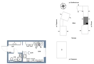 Планировка Студия, 22.73 м² ЖК «Уральский сад»