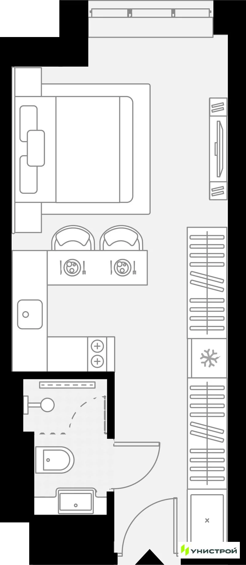 Планировка 1-комн. квартира, 22.29 м² ЖК «YES Горки»