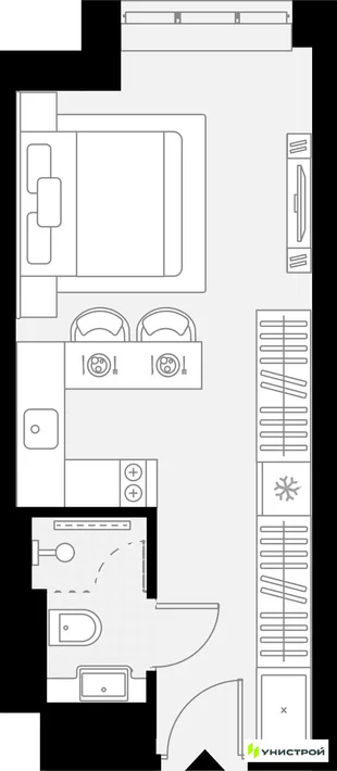 Планировка 1-комн. квартира, 22.29 м² ЖК «YES Горки»