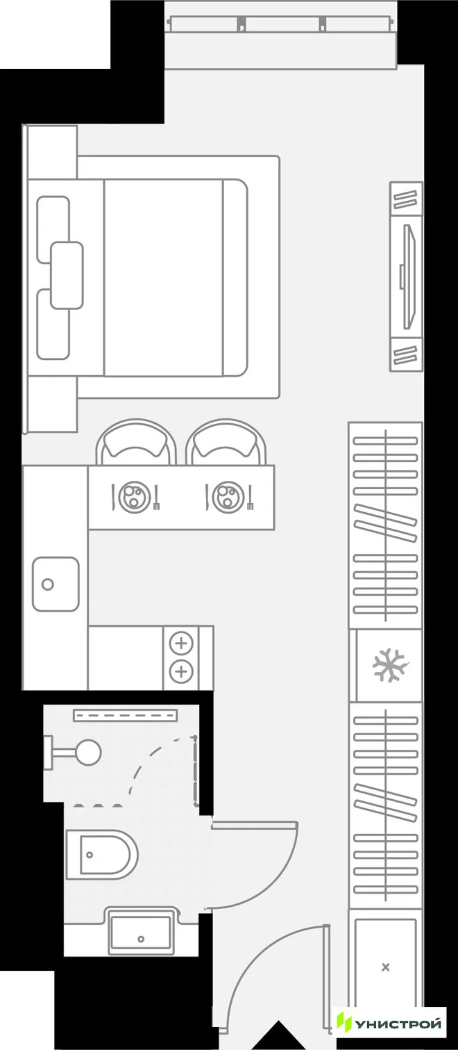 Планировка 1-комн. квартира, 22.29 м² ЖК «YES Горки» Планировка 1-комн. квартира, 22.29 м² ЖК «YES Горки»