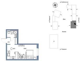 Планировка Студия, 26.72 м² ЖК «Уральский сад»