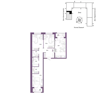 Планировка 3-комн. квартира, 79.98 м² ЖК «Микрорайон Домашний»
