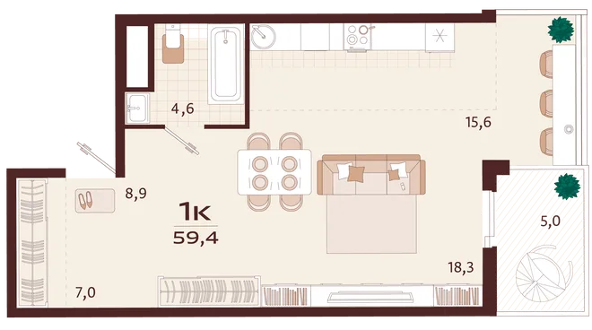 Планировка 1-комн. квартира, 59.4 м² ЖК «Роялта» Планировка 1-комн. квартира, 59.4 м² ЖК «Роялта»