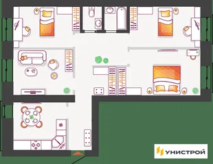 Планировка 1-комн. квартира, 101.55 м² ЖК «Южный бульвар 2»