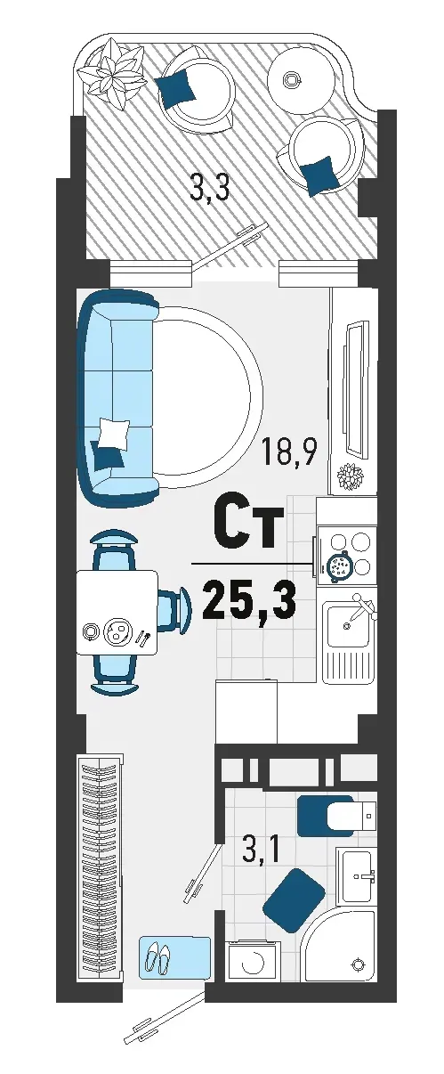 Планировка Студия, 23.1 м² ЖК «Монако»