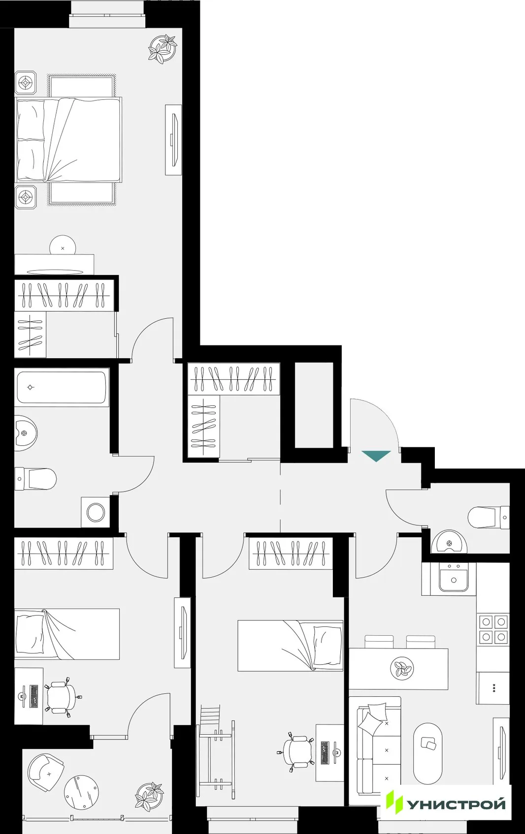 Планировка 3-комн. квартира, 83.48 м² ЖК «Уникум на Амирхана»