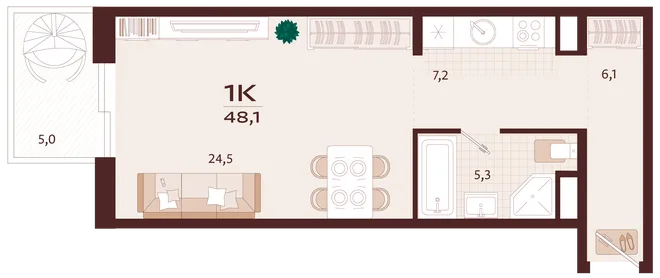 Планировка 1-комн. квартира, 48.1 м² ЖК «Роялта» Планировка 1-комн. квартира, 48.1 м² ЖК «Роялта»