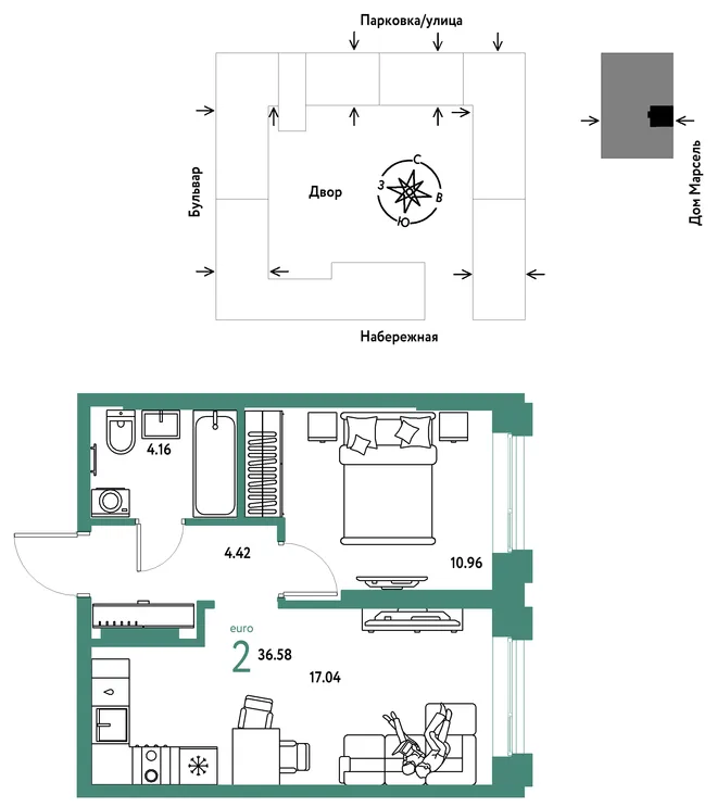 Планировка 2-комн. квартира, 36.58 м² ЖК «Европейский берег 2.0» Планировка 2-комн. квартира, 36.58 м² ЖК «Европейский берег 2.0»