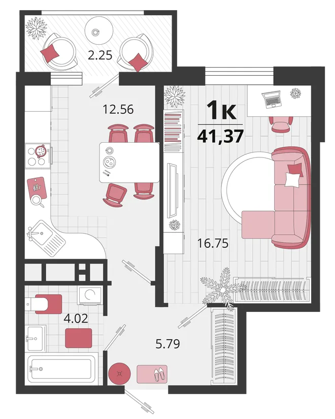 Планировка 1-комн. квартира, 41.65 м² ЖК «Родные просторы» Планировка 1-комн. квартира, 41.65 м² ЖК «Родные просторы»