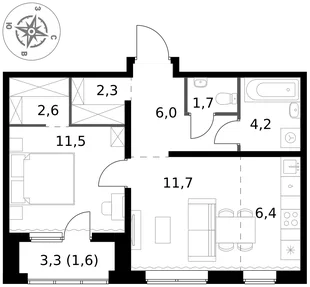 Квартира 2-комн. квартира, 48 м² ЖК «1-й Ясеневский» Фото 1 Квартира 2-комн. квартира, 48 м² ЖК «1-й Ясеневский» Фото 1