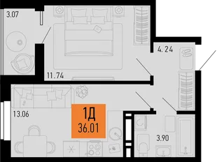 Планировка 1-комн. квартира, 36.01 м² ЖК «Столицыно»