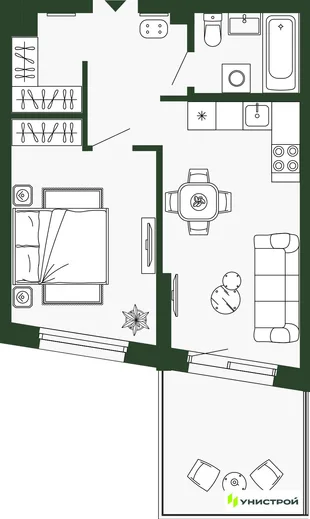 Планировка 2-комн. квартира, 46.4 м² ЖК «Парковый квартал 2.0»