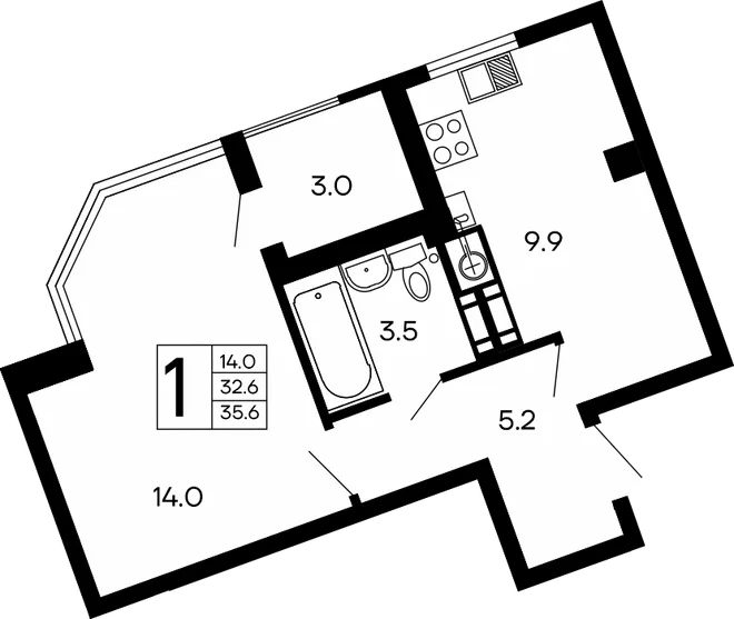 Планировка 1-комн. квартира, 35.6 м² ЖК «Семейный» Планировка 1-комн. квартира, 35.6 м² ЖК «Семейный»