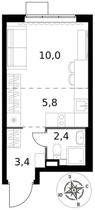 Квартира Студия, 21.6 м² ЖК «1-й Химкинский» Фото 1