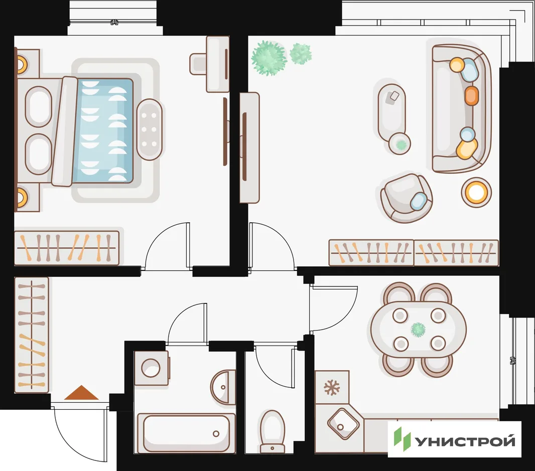 Планировка 2-комн. квартира, 56.1 м² ЖК «Жилой кластер Q на Кулагина»