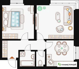 Планировка 2-комн. квартира, 56.1 м² ЖК «Жилой кластер Q на Кулагина»