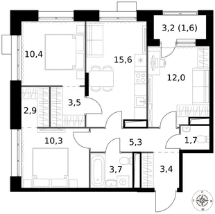 Квартира 3-комн. квартира, 70.4 м² ЖК «1-й Саларьевский» Фото 1 Квартира 3-комн. квартира, 70.4 м² ЖК «1-й Саларьевский» Фото 1