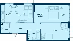 Планировка 3-комн. квартира, 65.7 м² ЖК «Город природы»