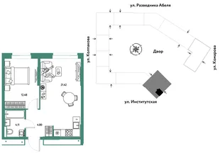Планировка 2-комн. квартира, 42.81 м² ЖК «Страна.Парковая»