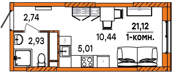 Планировка Студия, 21.12 м² ЖК «Юность»
