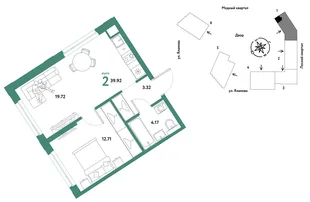 Планировка 2-комн. квартира, 39.92 м² ЖК «Сибирский сад»