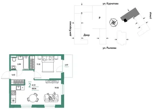 Планировка 2-комн. квартира, 41.69 м² ЖК «Остров-сад»
